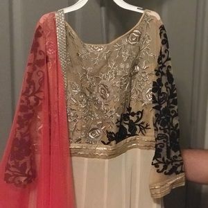 Cream salwar with peach shawl